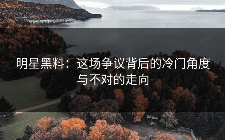 明星黑料：这场争议背后的冷门角度与不对的走向