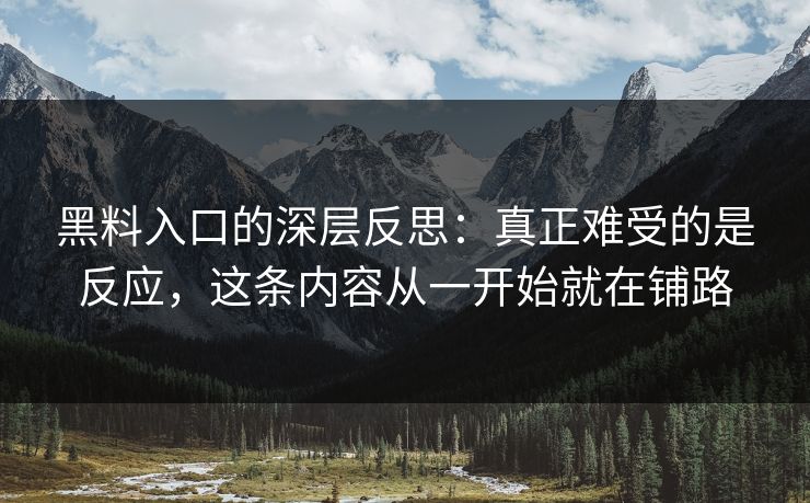 黑料入口的深层反思：真正难受的是反应，这条内容从一开始就在铺路