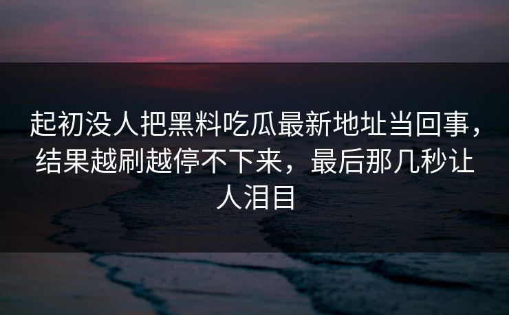 起初没人把黑料吃瓜最新地址当回事，结果越刷越停不下来，最后那几秒让人泪目